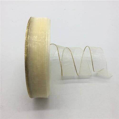 5yards/lot 3/4" 20mm Cream Glitter Golden Rimmed Organza Ribbon Bow Hair Wedding Christmas Decoration DIY Lace Crafts