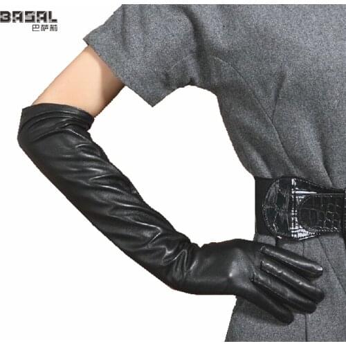 50cm 19.5 Inches Women Sexy Black 100% Leather Extra Long Opera Evening Driving Gloves