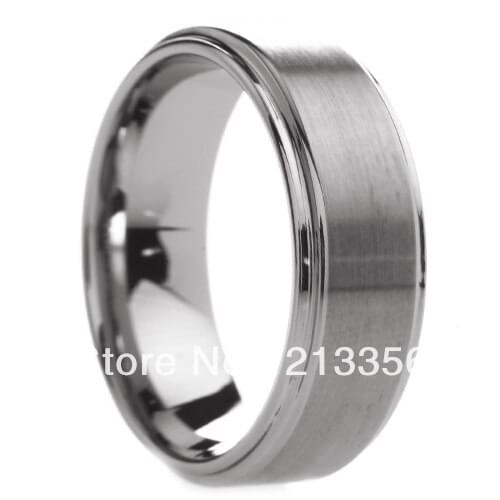 FREE SHIPPING!USA WHOLESALES CHEAP PRICE BRAZIL RUSSIA CANADA UK HOT SELLING 8MM STEPPED SILVER SATIN MENS TUNGSTEN WEDDING RING