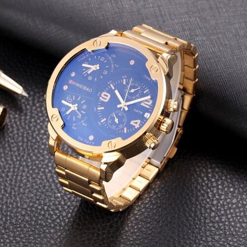 Brand Watches Men gold Steel strip Sport Quartz Clock Business Multiple time zones Chronograph watch dz style Relogio Masculino
