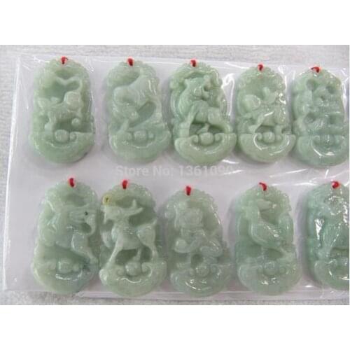 ELEGANT 12pcs 100% Natural A Grade Green stone Pendant/12 Chinese Zodiac Pendants free shipping