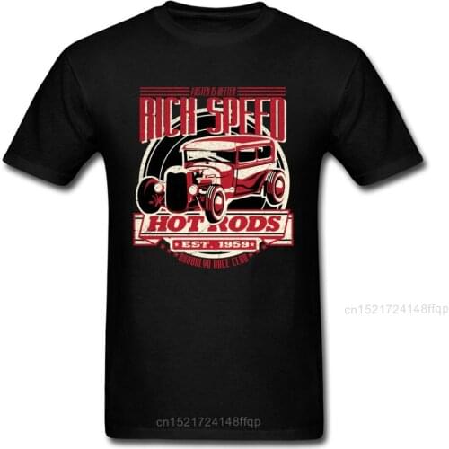 Hot Rods Print Men Black T-shirt Old Car Cartoon Classic Male Tops Tees Speed Driver Crazy Summer Custom Group T Shirt