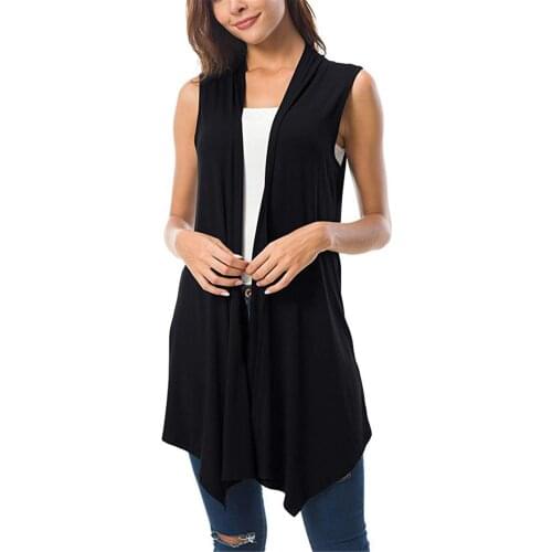 Womens Sleeveless Draped Open Front Cardigan Vest Asymmetric Hem Women Blouse Big Pocket Cardigan Casual Tops Female P5