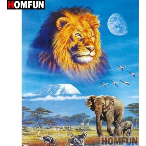 HOMFUN Square Round Drill 5D Diamond Painting Environmental Crafts Full Diamond Embroidery "Lion elephant bird"Home decor A26054