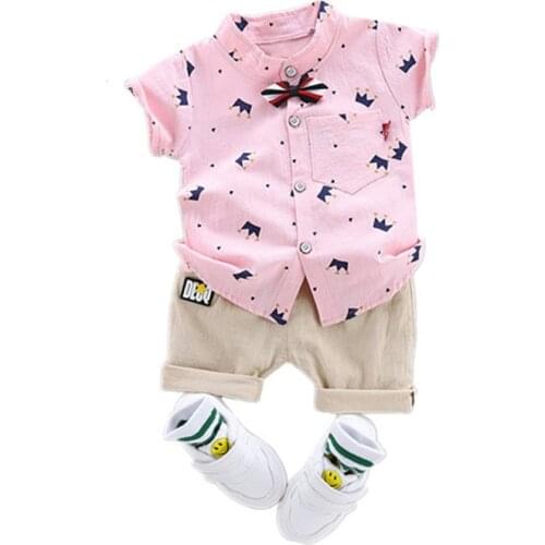Toddler Baby Boy Clothing Sets Summer Baby Boys Short Sleeve bow Crown Pattern Shirt Tops+ Pants Clothes Set newborn suits