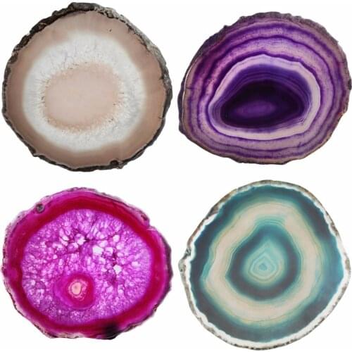 TUMBEELLUWA 1Pc Agate Slices Geode Cup Mat,Crystal Gem Stone Beverage Coasters,Random Home Decoration 3-3.9