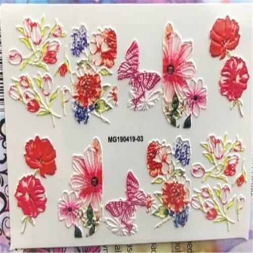 Fashion 6d Cubic Engrave Big Flowers& Butterflies Acrylic Nail Sticker Water Slide Nail Decals Nail Art Nail Decoration Manicure