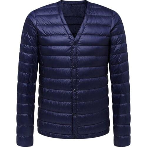 2017 New Autumn Winter Mens Down Coat Slim Ultra Light White Duck Down Parka Jacket Male V Collar Thin Short Outwear Tops AB644