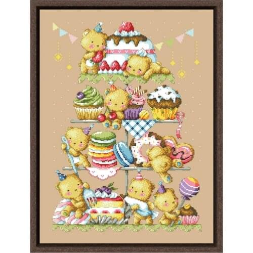 Making cakes cross stitch package cartoon bears 18ct 14ct 11ct flaxen linen cotton thread embroidery DIY handmade needlework