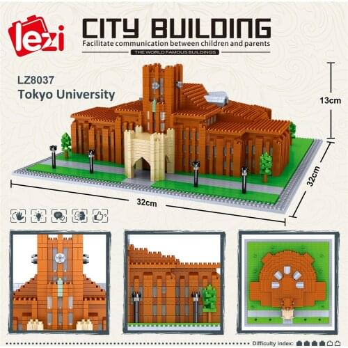Lezi LZ8037 World Famous School Model Set Tokyo University Micro Mini Blocks Japan University 2826pcs City Building Brick Toys
