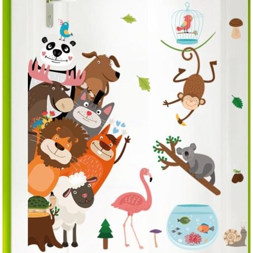 Big Animal Party Wall Stickers European Animals Cartoon Door Sticker for Kindergarten Classroom Childrens Room Home Decor