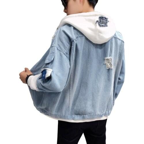 New Mens Denim Jacket Slim and Breathable Denim Hooded Mens Top Men Jeans Jacket Cowboy Coats Loose Plus Size Man Clothing 2021