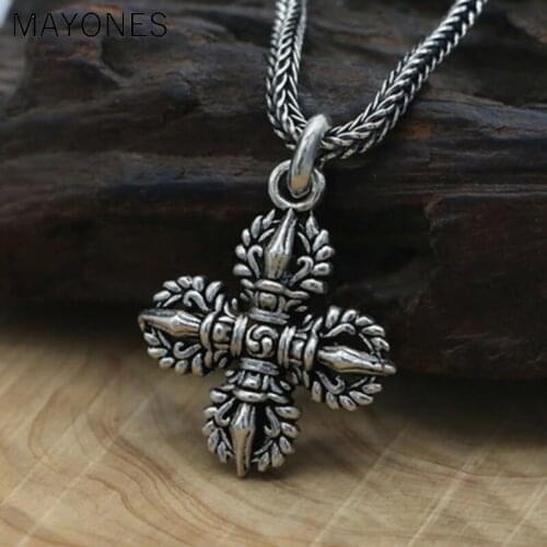 NEW! 100% 925 Silver Tibetan Dorje Pendant Vintage Sterling Buddhist Vajra Amulet Pendant Real Pure Silver Tibetan Pendant