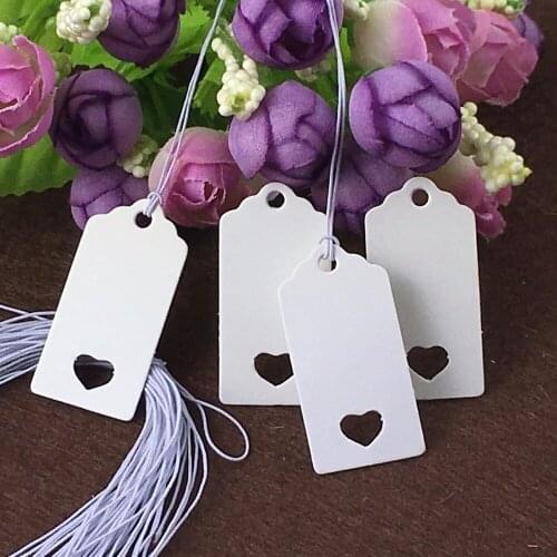 New Arrival 1000pcs 4x2cm White Small Price Tags With Heart Hole +1000pcs Strings Blank Gift Tag Retro DIY Garment Tags Label