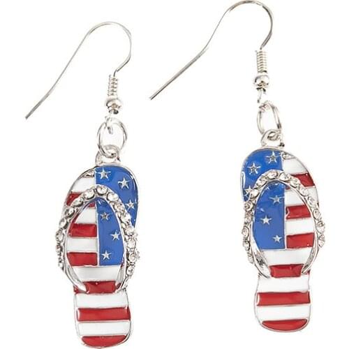 Wholesale American Flag Fashion Style Ear Hook Jewelry Women National Enamel Slippers Shape Dangle Earrings USA Flag Earrings
