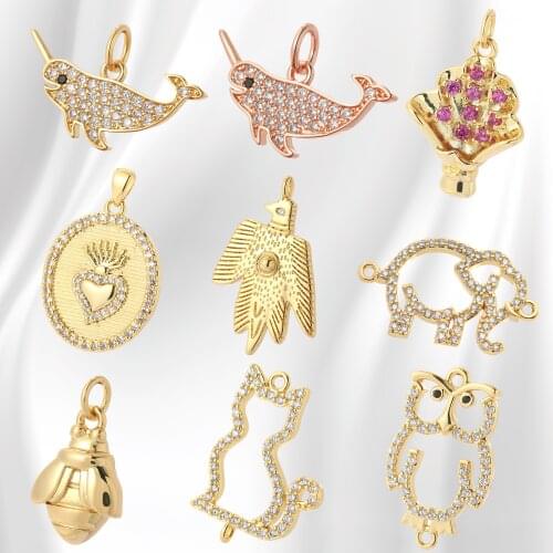 Heart Animal Plant Diy Pendant Necklace Charms for Jewelry Making Bracelet Earrings for Women Copper Inlaid Zircon Phone Charms