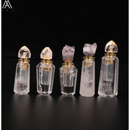 Natural Amethysts Quartz Perfume Bottle Pendant Necklace Women Quartz Crystal Essential Oil Diffuser Necklace Gift EF-DG-95AMIJ