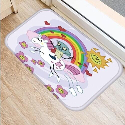 Durable Entrance Door Mats Funny Lovely Cartoon Unicorn Pattern Rugs Light Thining Flannel Waterproof Kitchen Bedroom Carpe
