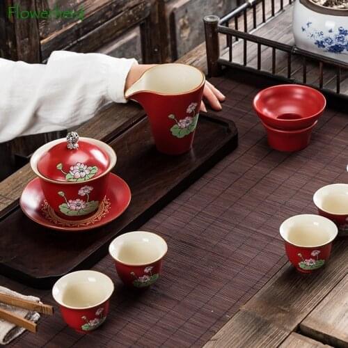 Frosted Matt Ceramic Porcelain Kung Fu Tea Set Teaware Lid Bowl Glass Tea Maker Dingyao Tea Cup Tea Pot and Cup Set Tea Set of 6