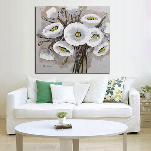 Hand Painted Home Hotel Wall Art blooming White Flowers Oil Painting artwork Decorative Picture Living Room Paintings On Canvas