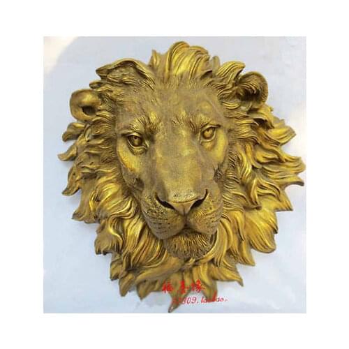SCY West Art pure bronze sculpture carvings fierce beast of prey lion head statue Garden Decoration 100% real Brass Bronze