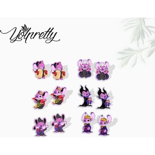 2021 New Kawaii Anime Angel Disney Villains Characters Cosplay Epoxy Handcraft Acrylic Stud Earrings for Kids