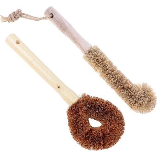 Coconut Palm Cup Brush Pot Brush Glass Decontamination Long Handle Bottle Brush Non-stick Skillet Cleaning Brush