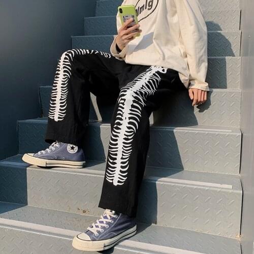 Loose Harem Embroidery Graphic Print Contrast Jogger Pant Women Man Streetwear Korean Harajuku Punk Hip Hop