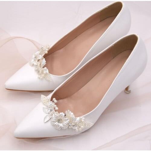 TOPQUEEN-X26 Shoes Accessories Clip Silver Sandals Decoration Elegant Pearls For Women Party Dresses Detachment Pinkage