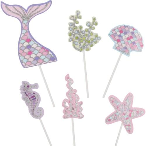 Mermaid Fish tail Starfish Cake Topper Cupcake Ocean Decorations Birthday Baking Decoration Kids Baby Shower Wedding Decorations