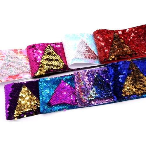 Top Ribbon 5 yard/roll 3 inch 75MM double color Sequin Fabric Reversible Sequin Ribbon