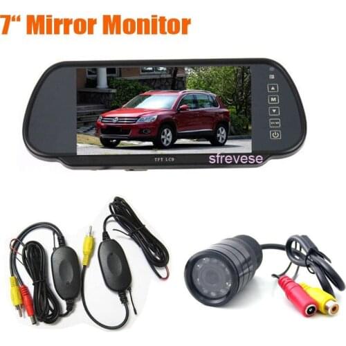 Waterproof Car Rear View 9 LED IR Night Vision Wireless Reverse Parking Backup Camera + 7" LCD Monitor Mirror Kit System