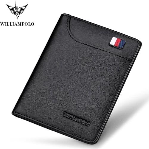 WilliamPolo full grain leather Short wallet mens casual multi-function card bag Mini Purses Money Bag Credit Card Ultra-thin