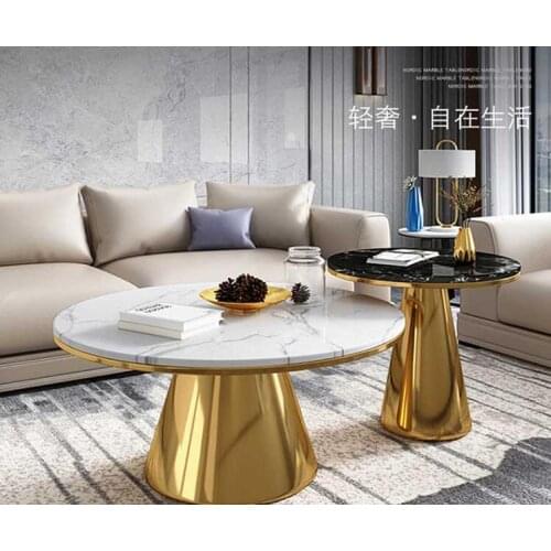 Nordic stainless steel coffee table round rock slab marble living room table
