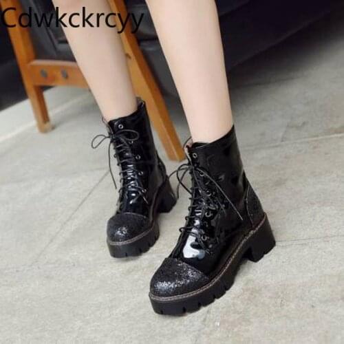 Winter The New fashion Round head Thick heel Martin boots student Lace Handsome Plus velvet Keep warm High heel Women boots
