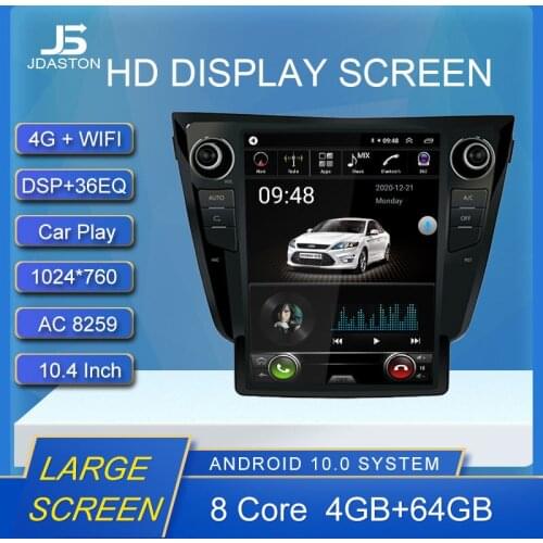 10.4 Inch Android 10 Car Multimedia Player For Nissan X-TRAIL/Qashqai/Rouge 2013 2014 2015 2016 2 Din Car Radio GPS Navigation