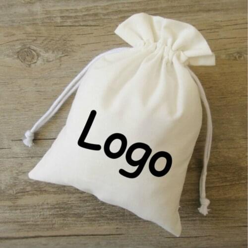 100PCS Polyester Cotton Pouch Jewelry Bags Packgaing Party Wedding Gift Reusable Sachet Drawstring Pocket Sack Custom Logo Print