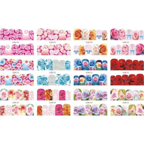 UPRETTEGO 12 PACKS / LOT NAIL ART BEAUTY WATER DECAL SLIDER NAIL STICKER FLOWER ROSE PINK BLUE FULL COVER BN553-564