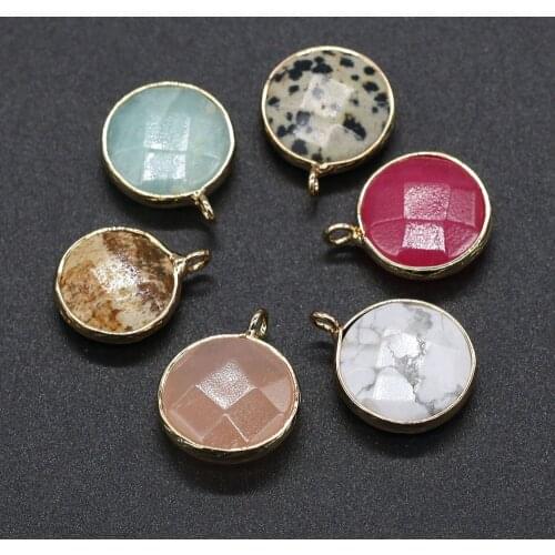 2Natural Stone Pendant 2Pcs Semi-precious Section Circular Stone For DIY Necklace Handiwork Sewing Craft Jewelry Accessory