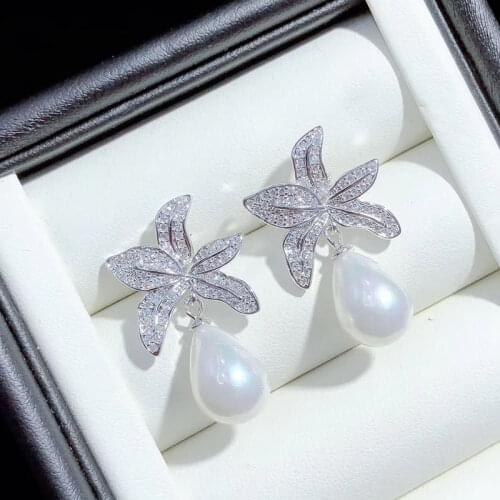 3Pairs/Lot Shinning Leaf Design Earrings Holder Findings For Baroque Pearl Women DIY Handmade Keshi Pearl Earrings Components