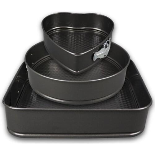 3pcs Non-Stick Springform Cake Pan Heart Circular Square Cake Mold With Movable Bottom Baking Tools Pizza Pan Flat Cake Tools
