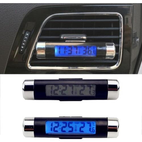 Portable 2 in 1 Car Digital LCD Clock & Temperature Display Electronic Clock Thermometer Car Automotive Blue Backlight With Clip