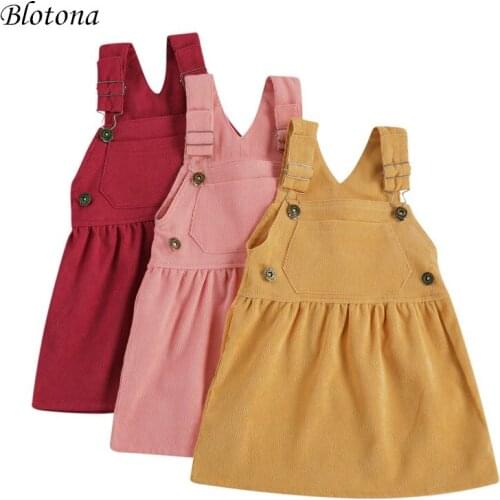 Blotona Toddler Kids Summer Clothing Baby Girl Mini Retro Dress Suspender Corduroy Dress A-line Princess Skirt With Pocket 0-5Y