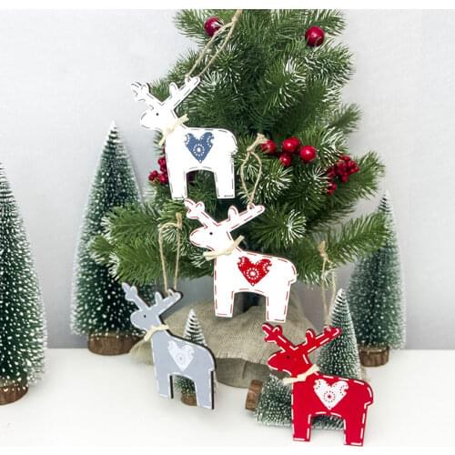 3PCS Wooden Pendants Christmas Ornaments Elk Deer Wood Crafts Xmas Tree Decoration New Year Kids Gift Christmas Pendent Hanging