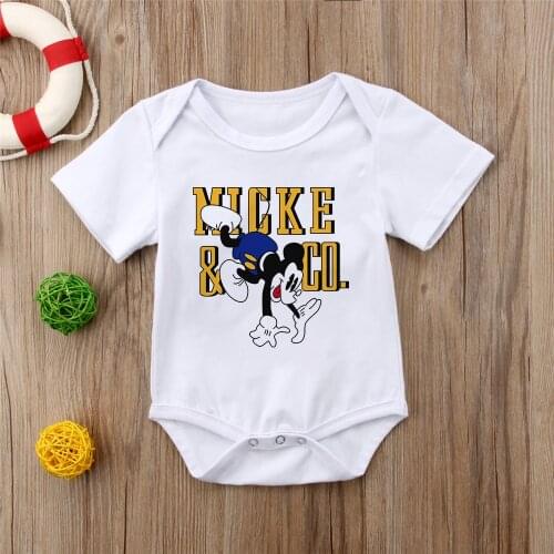 Disney Baby Clothes Mickey Mouse Cartoon Kawaii Newborn Jumpsuit Infant Bodysuit For Baby Girls Boys Short Sleeve Summer Tees