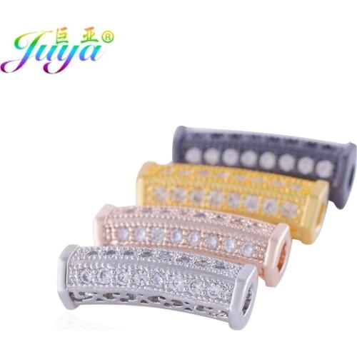 Juya DIY Metal Spacer Charms Curved Tube Beads For Leather Cords Natural Stones Beadwork Jewelry Making Supplies