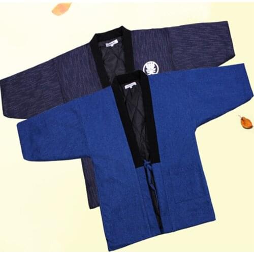 Japanese Style Male Kimono Haori Winter Thick Warm Cotton-Padded Jacket Cosplay Samurai Costumes Men Solid Coat Loose Overcoat