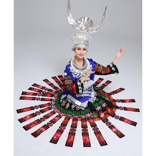 Chinese Guizhou Miao costumes ethnic minority female adult Tujia dance performance folk costume silver Jewelry