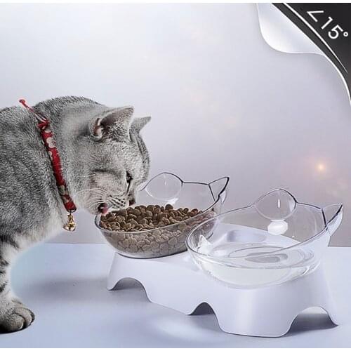 Pet Cat Dog Inclined Mouth Double Drinking Water Protecting Cervical Vertebra Bowl Pets Double Food And Water Feeder