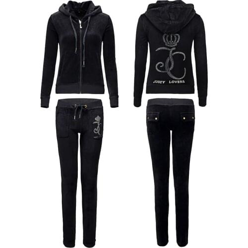 Juicy Lovers Brand Letter Velvet Women Sporting Suits Black Blue Jogging Tracksuits Hooded Collar Slim Casual Sportswear suits